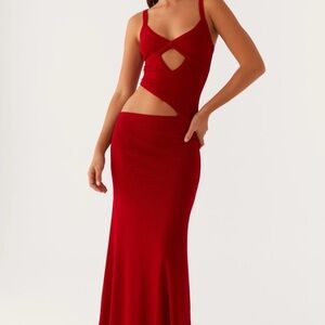 Peppermayo Red Maxi Dress with Cutout Details